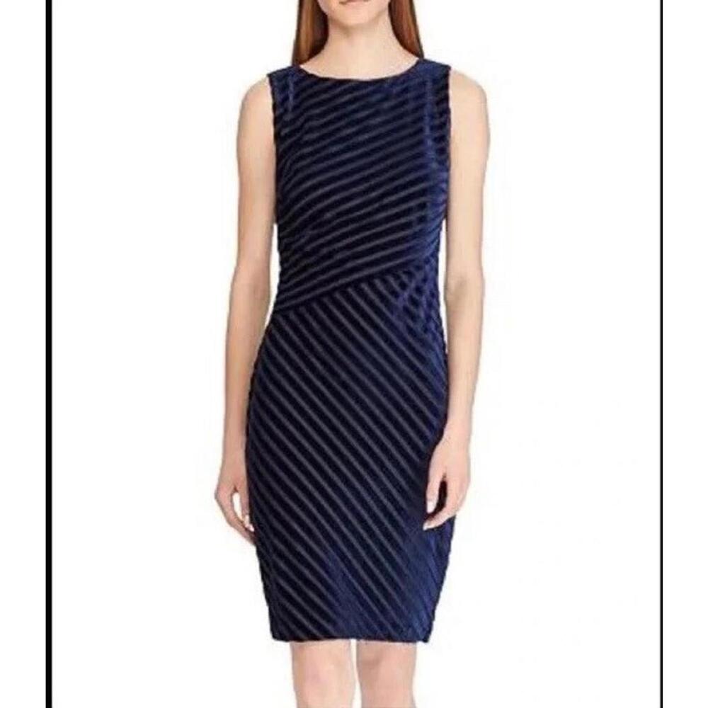 LAUREN RALPH LAUREN Velvet Burnout Striped Sleeveless Sheath Dress Sz 6 Cocktail